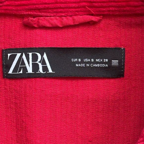 Zara Women's Red Corduroy Shacket Size S Long Sleeve Casual Button-Up - Picture 7 of 8